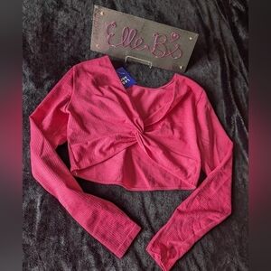 NWT Joy Lab Pink Long Sleeve Seamless Twist Front Top XXL